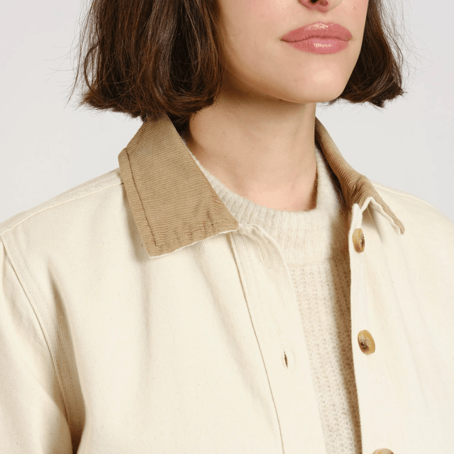 VIVIAN denim jacket with corduroy collar Greige