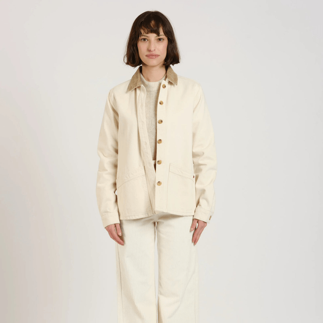 VIVIAN denim jacket with corduroy collar Greige