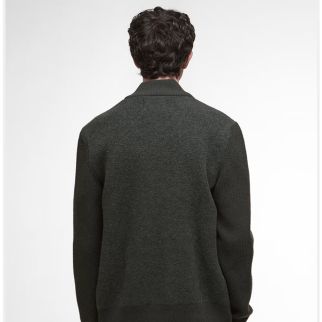 Barbour Milburn Zip Through Knitted Jumper Dark Olive