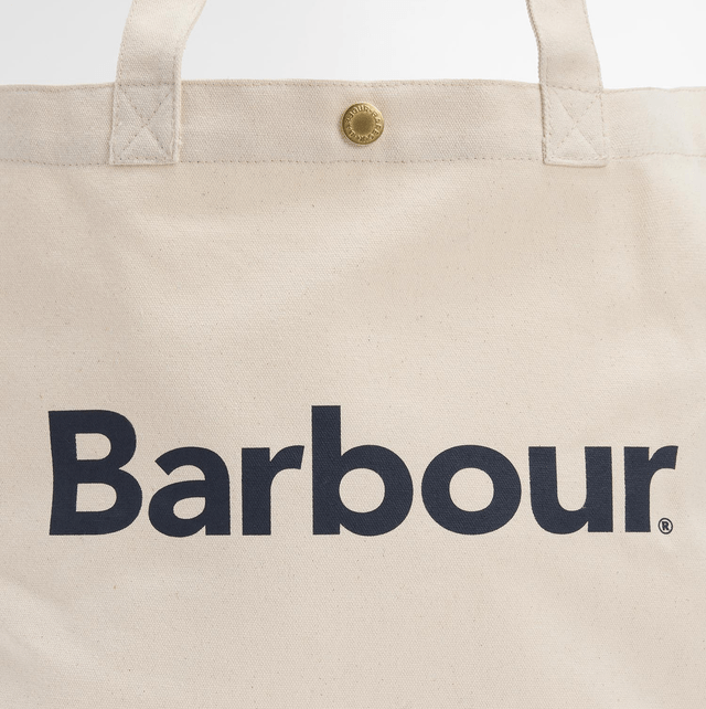 Barbour Logo Tote Bag Ecru Navy