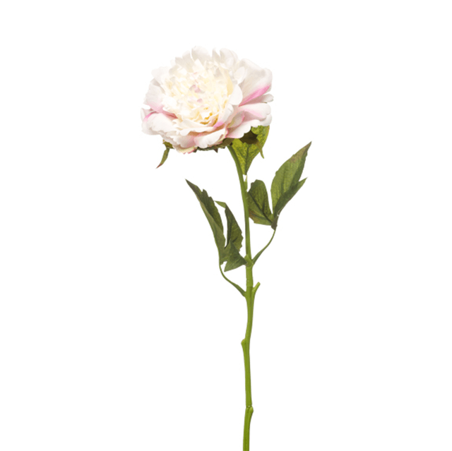 Peony Spray Real Touch Wit/Roze