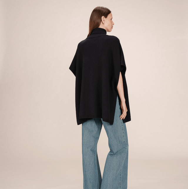 Turtleneck Knit Poncho Marine