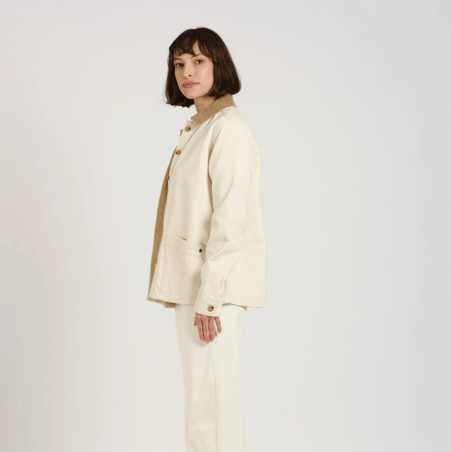 VIVIAN denim jacket with corduroy collar Greige