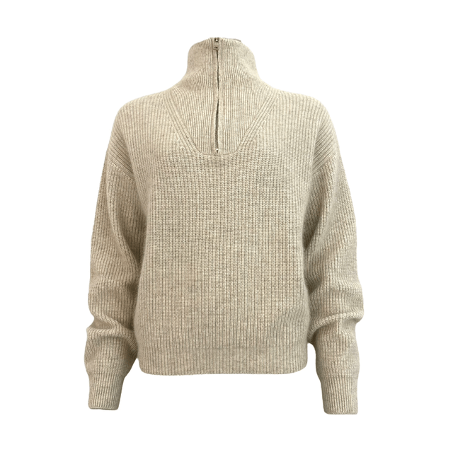 long-sleeved trucker-neck pullover mottled beige