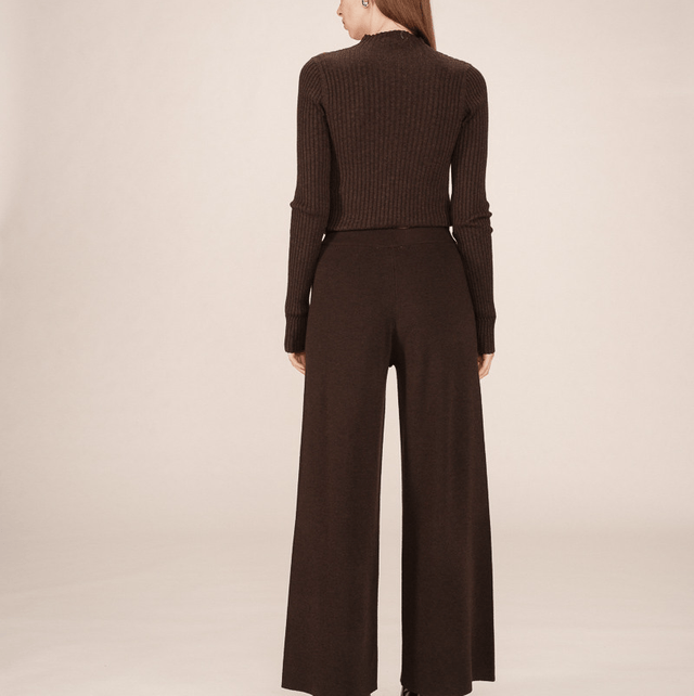 High Wait Knit Trousers Chocolate 