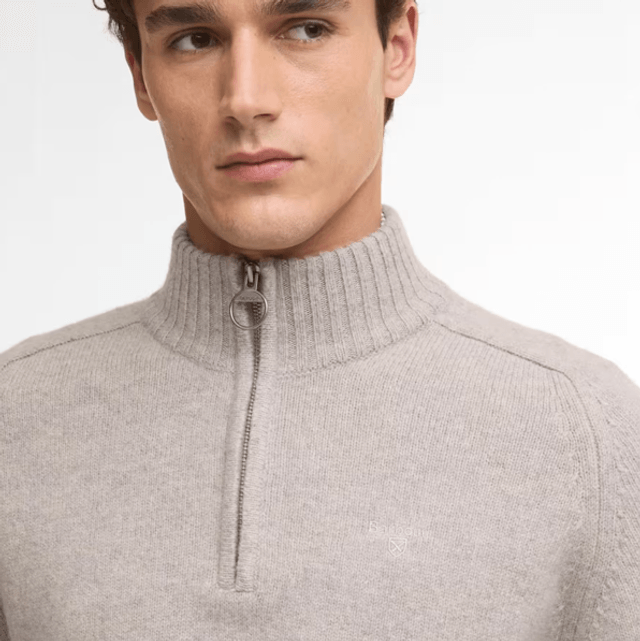 Barbour Grangetown Half Zip Knitted Jumper Light Grey