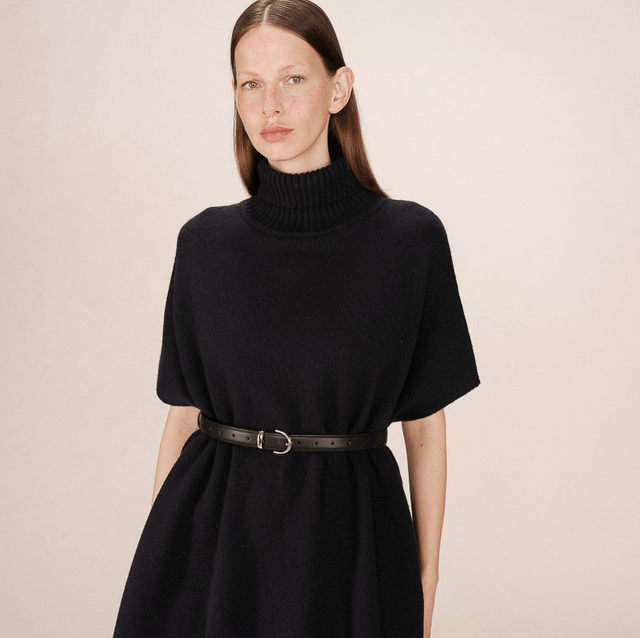 Turtleneck Knit Poncho Marine