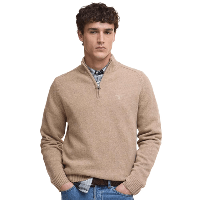 Barbour Grangetown Half Zip Knitted Jumper Washed Stone