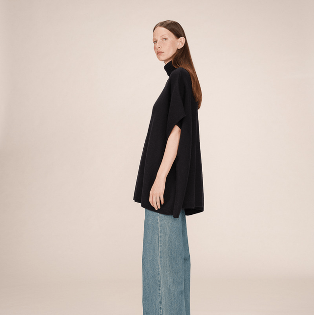 Turtleneck Knit Poncho Marine