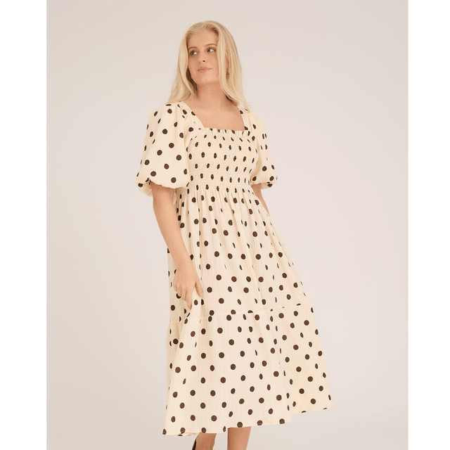 Cheri Dot Dress Sand Brown