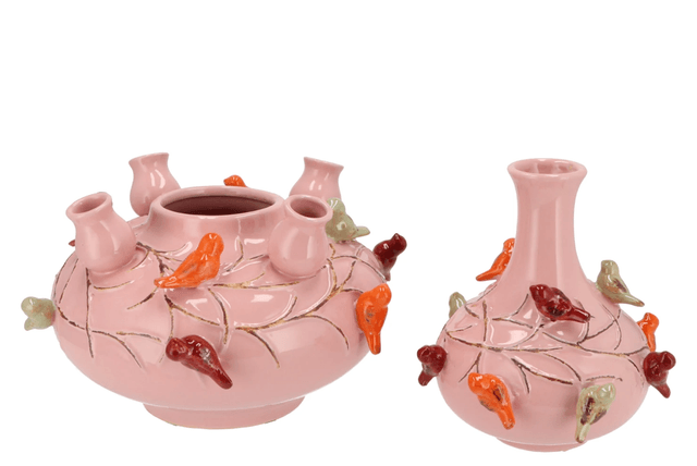 Bird vase light pink bubbles L