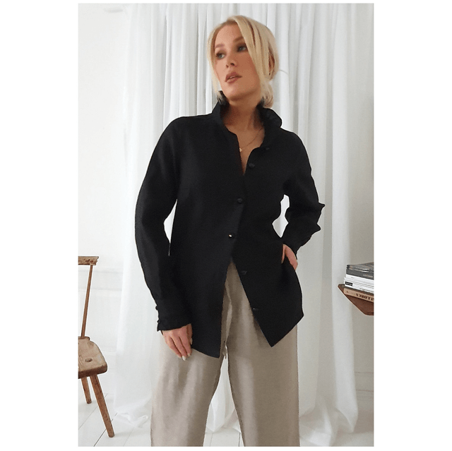 Ruffle Exclusive Linen Shirt Black