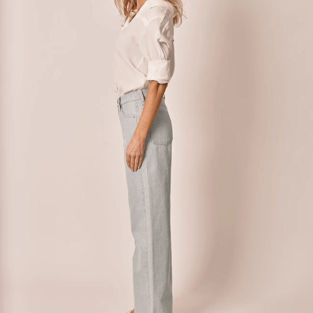 Forest Stripe Flared Cotton Jeans Blue