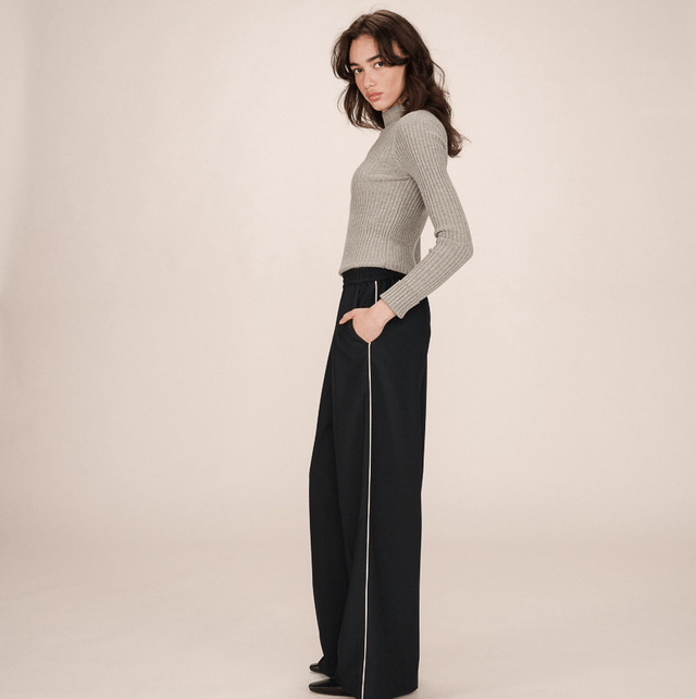 Wide-leg trousers with elasticated waistband Navy