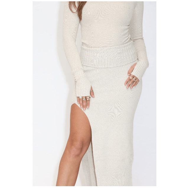 Reinders Scarlett Knitwear High Split Skirt Creme 