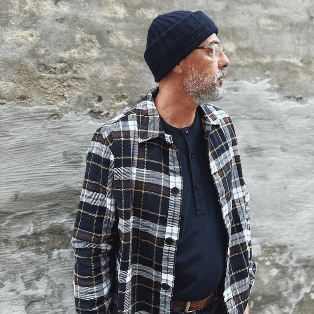 BIG CHECKED HEAVY FLANNEL OVERSHIRT Blue Check
