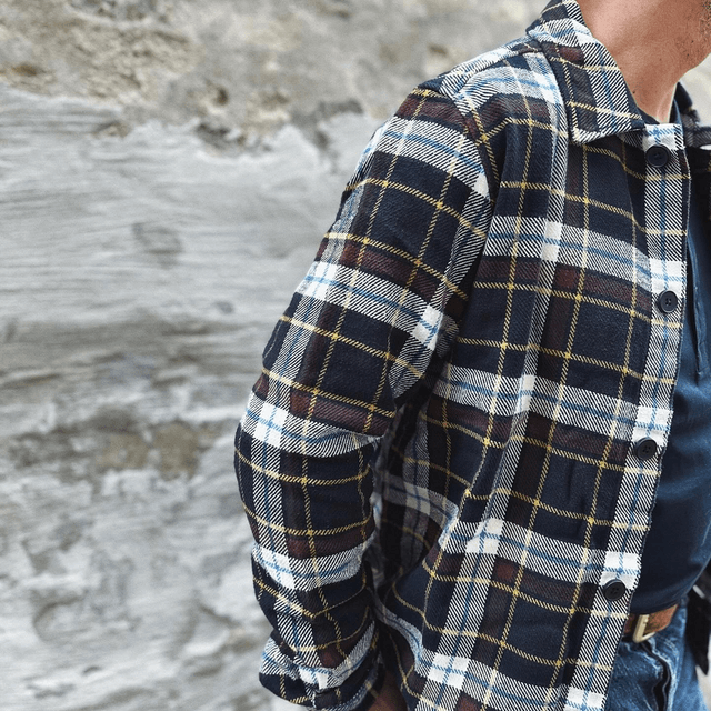 BIG CHECKED HEAVY FLANNEL OVERSHIRT Blue Check