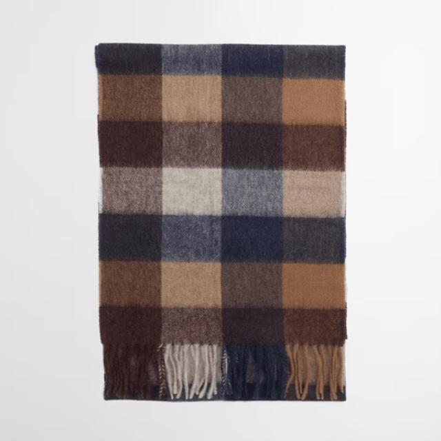 Barbour Large Tattersall Lambswool Scarf Midnight oak