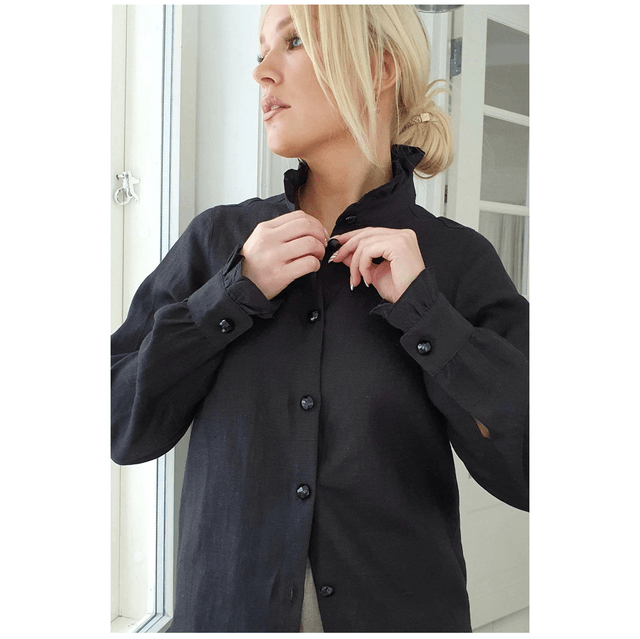 Ruffle Exclusive Linen Shirt Black