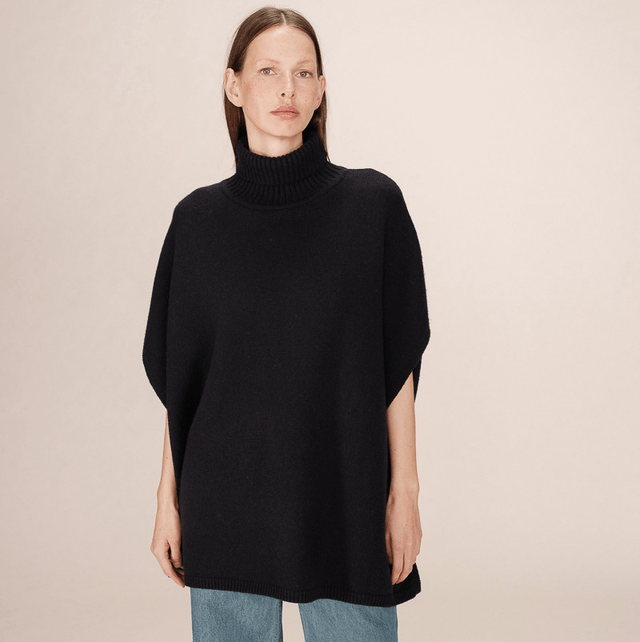 Turtleneck Knit Poncho Marine