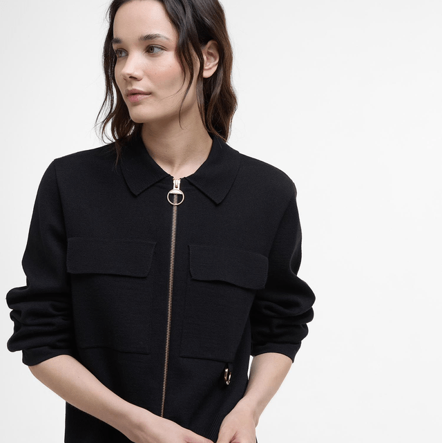 Barbour Alma Knitted Zip Through Cardigan Black