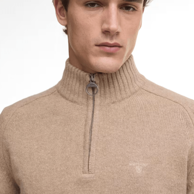 Barbour Grangetown Half Zip Knitted Jumper Washed Stone