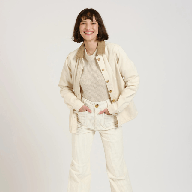 VIVIAN denim jacket with corduroy collar Greige