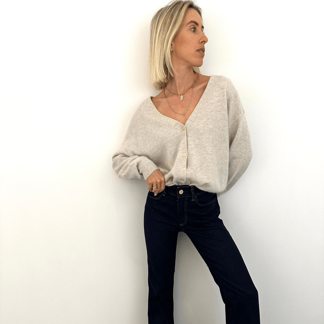Pull V Neck Buttons Beige