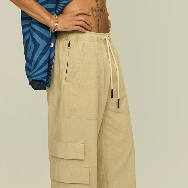 OAS Beige Cargo Linen Pants