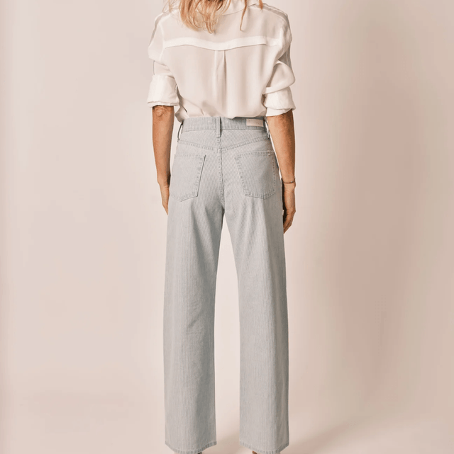 Forest Stripe Flared Cotton Jeans Blue