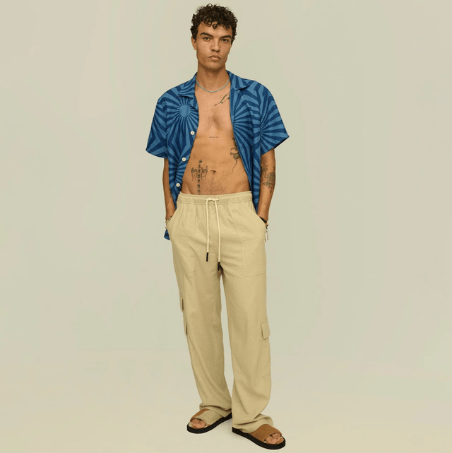 OAS Beige Cargo Linen Pants