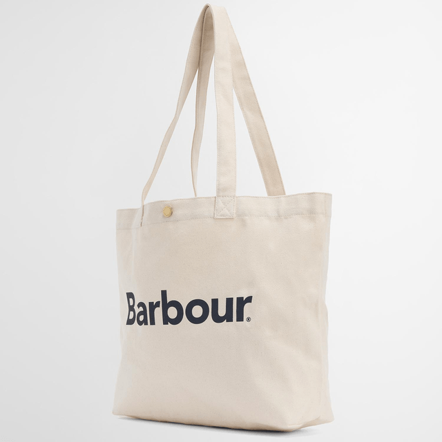 Barbour Logo Tote Bag Ecru Navy