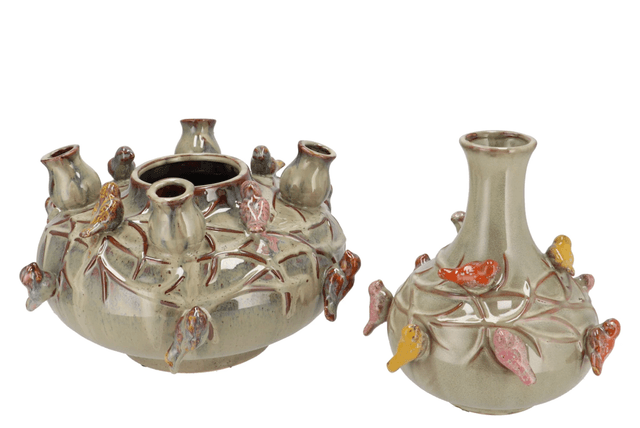 Bird vase moss bubbles L