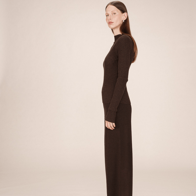 High Wait Knit Trousers Chocolate 