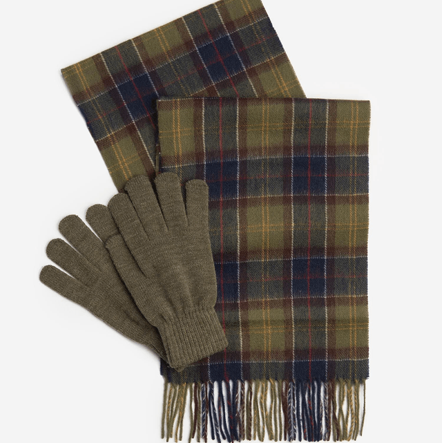 Tartan Scarf & Glove Gift Set Classic Olive