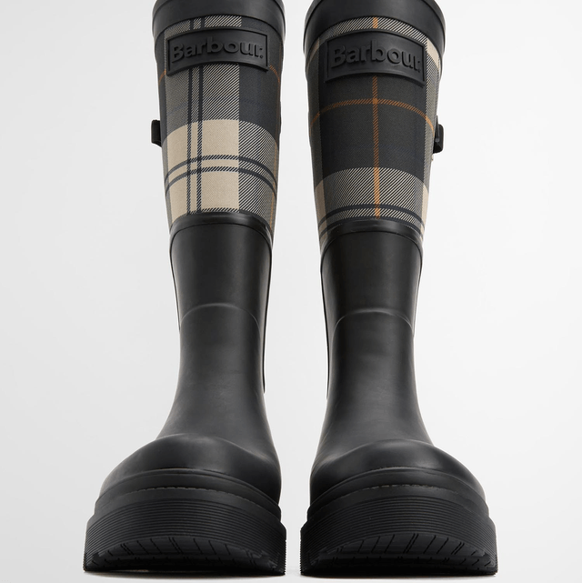 Barbour Dena Wellington Boots Black Tartan