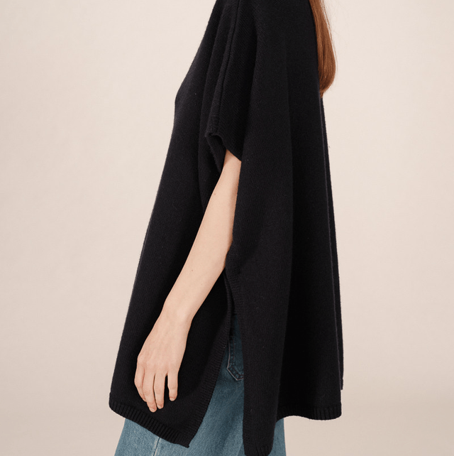 Turtleneck Knit Poncho Marine