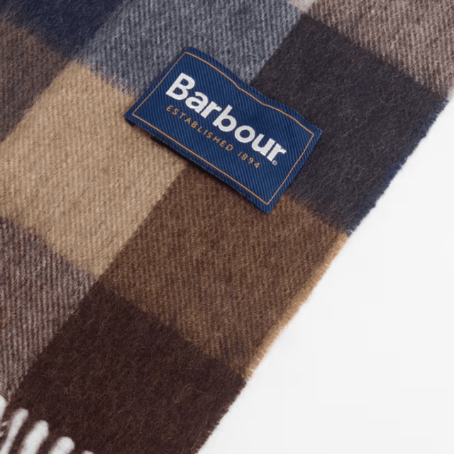 Barbour Large Tattersall Lambswool Scarf Midnight oak