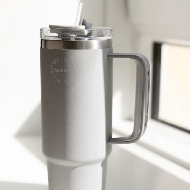 Thermo Cup with Straw Light Grey 885ML