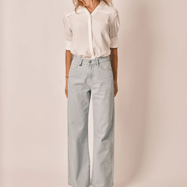 Forest Stripe Flared Cotton Jeans Blue