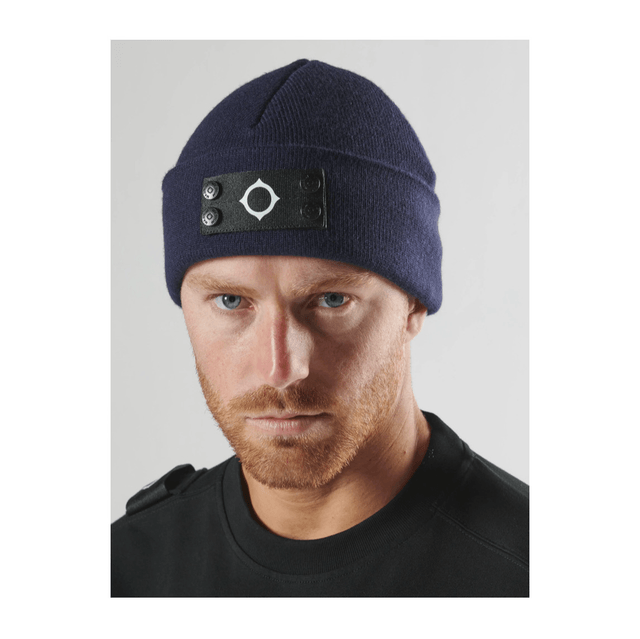 Ma.Strum Knitted Badge Beanie Ink Navy