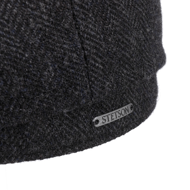 Stetson Hatteras Classic Wool Flat Cap Black Grey
