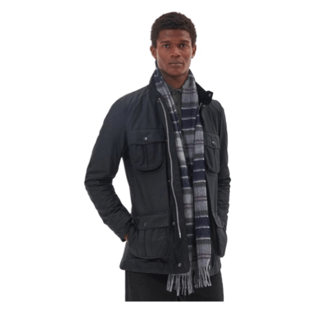 Barbour Wool Cashmere Tartan Scarf Black Slate Tartan