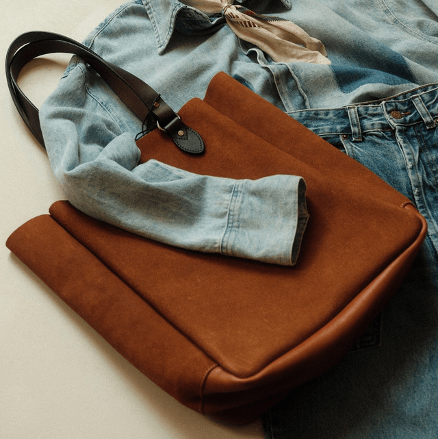 Filson Suede Open Tote Bag Saddle Brown