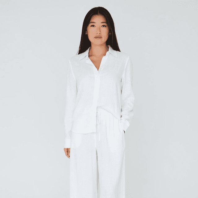 Linen Blend Blouse White 