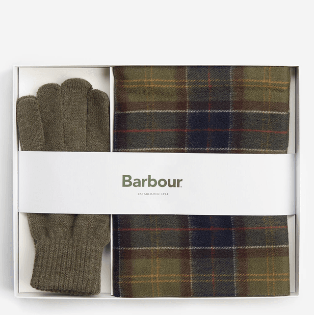 Tartan Scarf &amp; Glove Gift Set Classic Olive