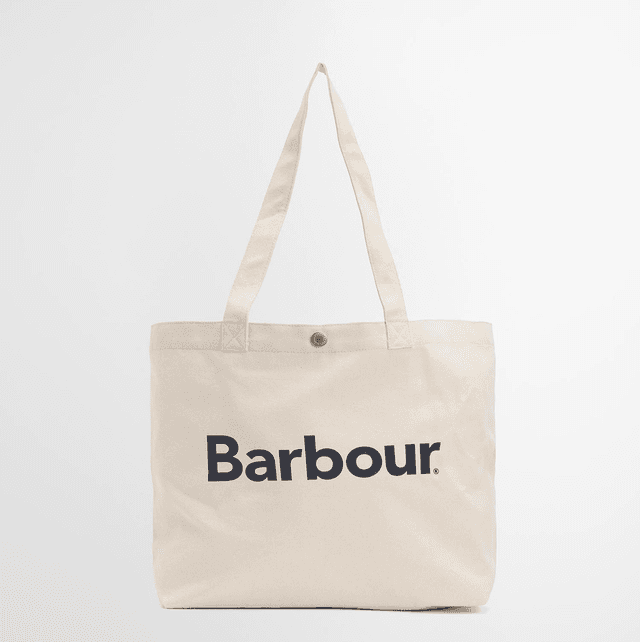 Barbour Logo Tote Bag Ecru Navy
