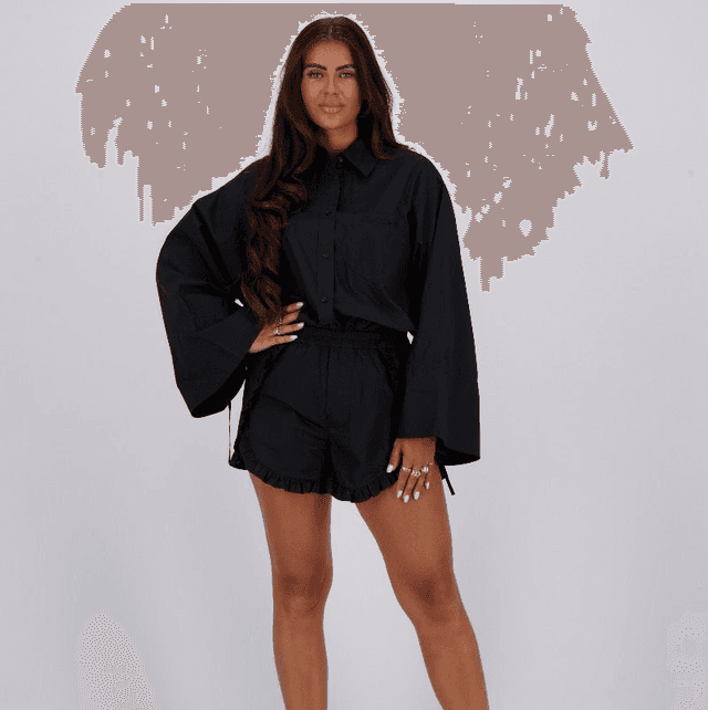 Reinders Blouse Short Ruffles True Black