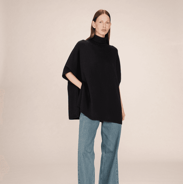 Turtleneck Knit Poncho Marine
