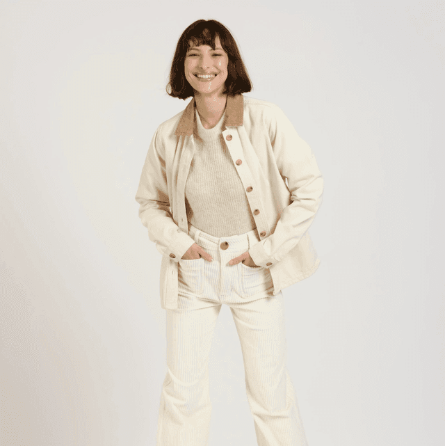 VIVIAN denim jacket with corduroy collar Greige